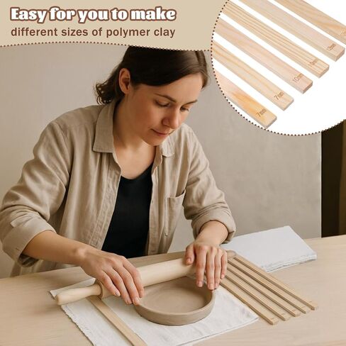 12 Pcs Polymer Clay Tools Kit Include 1 Wood 13 Inches Pottery Rolling Pin, 1 Linen Tablecloth Clay Mat, 10 Pcs Rolling Pin Guides 5 Sizes in Saudi Arabia