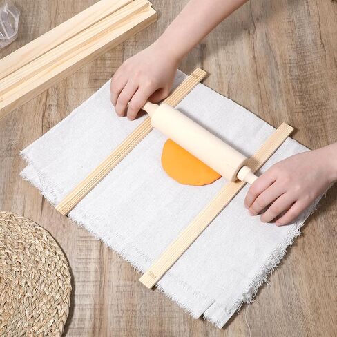 12 Pcs Polymer Clay Tools Kit Include 1 Wood 13 Inches Pottery Rolling Pin, 1 Linen Tablecloth Clay Mat, 10 Pcs Rolling Pin Guides 5 Sizes in Saudi Arabia
