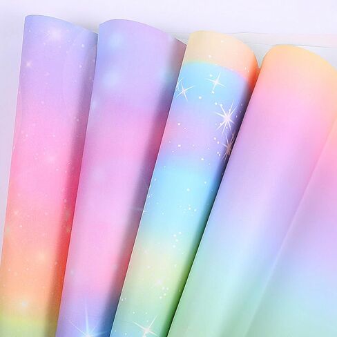 YBEATY 6 Pcs Wrapping Paper Birthday Set Fantasy Pink Purple Pastel Colorful Paper Roll Fairy Rainbow Gradient Wrapping Sheets for Women Female Girly Graduation Party Wedding in Saudi Arabia
