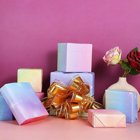 YBEATY 6 Pcs Wrapping Paper Birthday Set Fantasy Pink Purple Pastel Colorful Paper Roll Fairy Rainbow Gradient Wrapping Sheets for Women Female Girly Graduation Party Wedding in Saudi Arabia