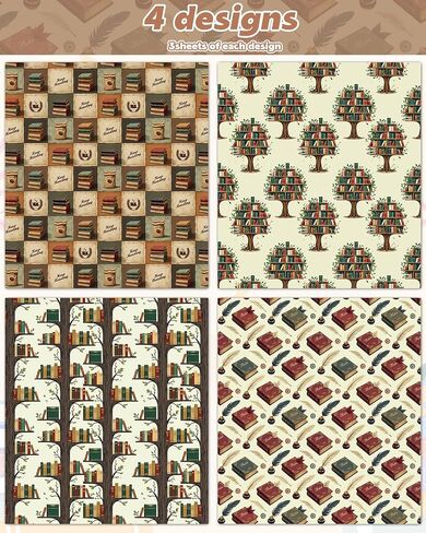 Pineraap 12 Sheets Book Lovers Wrapping Paper, Vintage Books Gift Wrap Paper with Keep Reading & Quill Designs, Folded Flat Art Paper for Birthdays, Libraries, Teachers, 19.7 x 27.6 Inch in Saudi Arabia