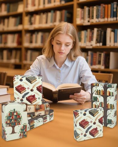 Pineraap 12 Sheets Book Lovers Wrapping Paper, Vintage Books Gift Wrap Paper with Keep Reading & Quill Designs, Folded Flat Art Paper for Birthdays, Libraries, Teachers, 19.7 x 27.6 Inch in Saudi Arabia