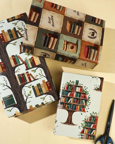 Pineraap 12 Sheets Book Lovers Wrapping Paper, Vintage Books Gift Wrap Paper with Keep Reading & Quill Designs, Folded Flat Art Paper for Birthdays, Libraries, Teachers, 19.7 x 27.6 Inch in Saudi Arabia