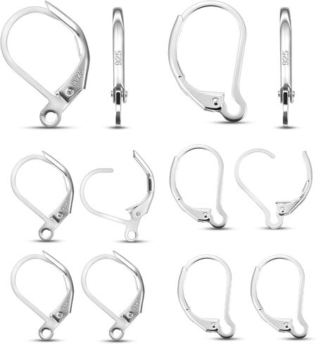 12 PCS Silver Leverback French Enring Contring Clasps مع ظهور الذرات الرافعة التي يمكن أن تتدخل نتائج الأذن مستلزمات لمجوهرات DIY صنع الأذنين الحساسة ، 2 أنماط in Saudi Arabia