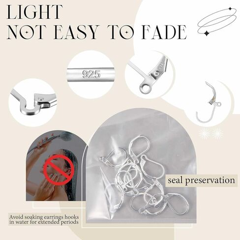 12 PCS Silver Leverback French Enring Contring Clasps مع ظهور الذرات الرافعة التي يمكن أن تتدخل نتائج الأذن مستلزمات لمجوهرات DIY صنع الأذنين الحساسة ، 2 أنماط in Saudi Arabia