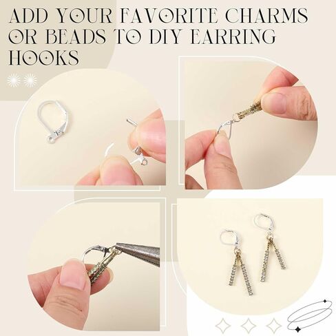 12 PCS Silver Leverback French Enring Contring Clasps مع ظهور الذرات الرافعة التي يمكن أن تتدخل نتائج الأذن مستلزمات لمجوهرات DIY صنع الأذنين الحساسة ، 2 أنماط in Saudi Arabia