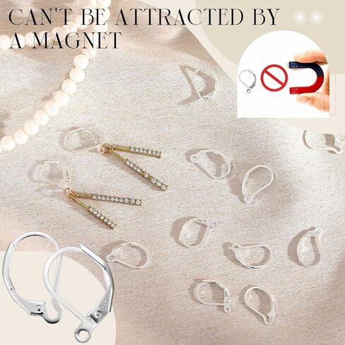 12 PCS Silver Leverback French Enring Contring Clasps مع ظهور الذرات الرافعة التي يمكن أن تتدخل نتائج الأذن مستلزمات لمجوهرات DIY صنع الأذنين الحساسة ، 2 أنماط in Saudi Arabia