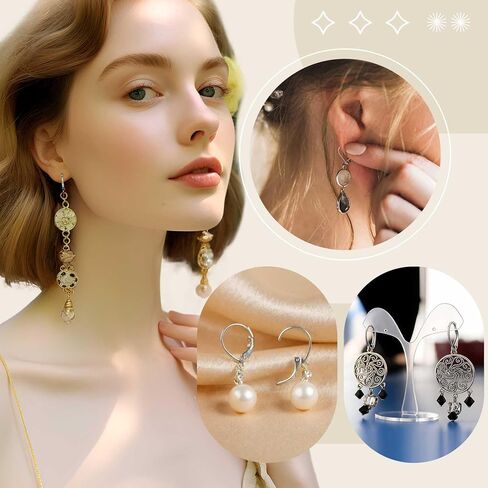 12 PCS Silver Leverback French Enring Contring Clasps مع ظهور الذرات الرافعة التي يمكن أن تتدخل نتائج الأذن مستلزمات لمجوهرات DIY صنع الأذنين الحساسة ، 2 أنماط in Saudi Arabia