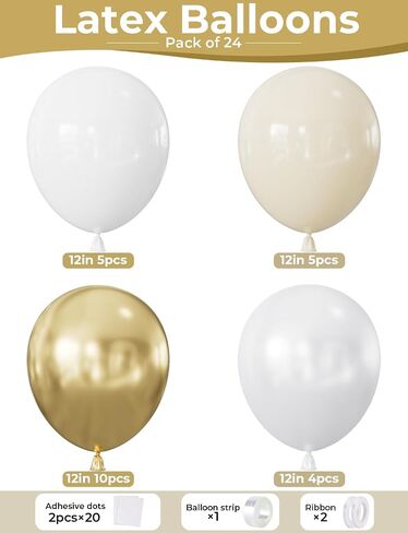 Gold and White Balloons – 24Pcs 12 Inch Metallic Gold, Sand, Pearl, and White Latex Balloons for Birthday, Baby Shower, Engagement, Bridal Shower,Wedding Oh Baby Theme Party Decor in Saudi Arabia