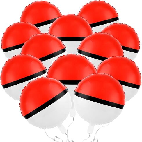 12 Pack 18 Inch Red & White Cartoon Themed Foil Balloons - Happy Birthday Balloon Set for Vibrant Kids' Party Decorations, Durable & Reusable Foil Mylar Balloons, Perfect for Birthday Supplies in Kuwait