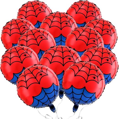 12 Pack 18 Inch Red & White Cartoon Themed Foil Balloons - Happy Birthday Balloon Set for Vibrant Kids' Party Decorations, Durable & Reusable Foil Mylar Balloons, Perfect for Birthday Supplies in Kuwait