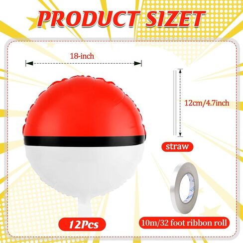 12 Pack 18 Inch Red & White Cartoon Themed Foil Balloons - Happy Birthday Balloon Set for Vibrant Kids' Party Decorations, Durable & Reusable Foil Mylar Balloons, Perfect for Birthday Supplies in Kuwait