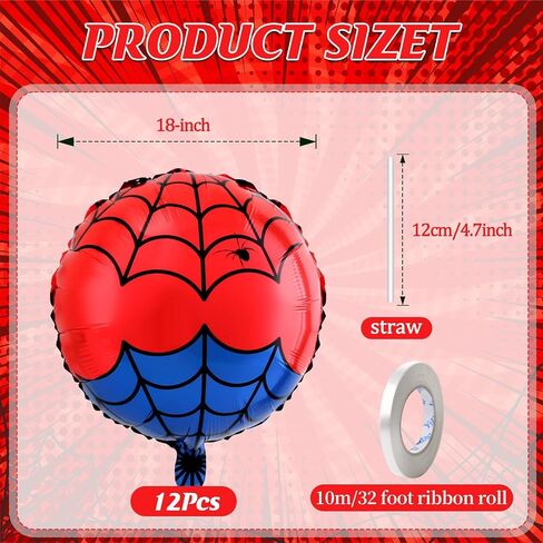 12 Pack 18 Inch Red & White Cartoon Themed Foil Balloons - Happy Birthday Balloon Set for Vibrant Kids' Party Decorations, Durable & Reusable Foil Mylar Balloons, Perfect for Birthday Supplies in Kuwait