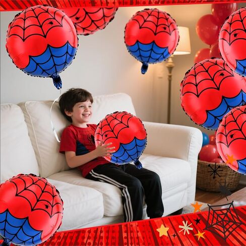 12 Pack 18 Inch Red & White Cartoon Themed Foil Balloons - Happy Birthday Balloon Set for Vibrant Kids' Party Decorations, Durable & Reusable Foil Mylar Balloons, Perfect for Birthday Supplies in Kuwait