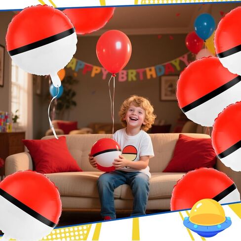 12 Pack 18 Inch Red & White Cartoon Themed Foil Balloons - Happy Birthday Balloon Set for Vibrant Kids' Party Decorations, Durable & Reusable Foil Mylar Balloons, Perfect for Birthday Supplies in Kuwait