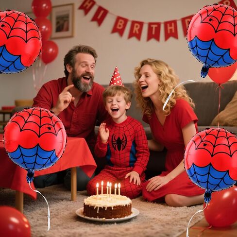 12 Pack 18 Inch Red & White Cartoon Themed Foil Balloons - Happy Birthday Balloon Set for Vibrant Kids' Party Decorations, Durable & Reusable Foil Mylar Balloons, Perfect for Birthday Supplies in Kuwait