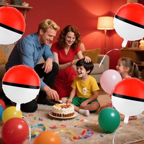 12 Pack 18 Inch Red & White Cartoon Themed Foil Balloons - Happy Birthday Balloon Set for Vibrant Kids' Party Decorations, Durable & Reusable Foil Mylar Balloons, Perfect for Birthday Supplies in Kuwait