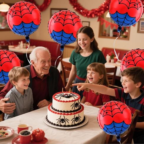 12 Pack 18 Inch Red & White Cartoon Themed Foil Balloons - Happy Birthday Balloon Set for Vibrant Kids' Party Decorations, Durable & Reusable Foil Mylar Balloons, Perfect for Birthday Supplies in Kuwait
