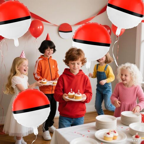 12 Pack 18 Inch Red & White Cartoon Themed Foil Balloons - Happy Birthday Balloon Set for Vibrant Kids' Party Decorations, Durable & Reusable Foil Mylar Balloons, Perfect for Birthday Supplies in Kuwait