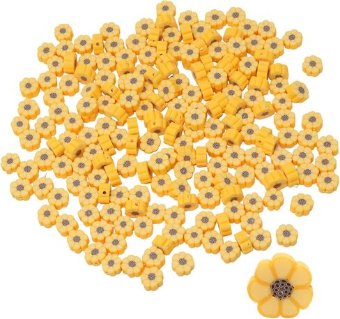 Honbay 200PCS Mini Sunflower Loose Beads Halloween Daisy Flower Spacer Beads Floral Flat Polymer Clay Beads for Bracelet Necklace Earring Jewelry Making DIY Craft Projects in Saudi Arabia
