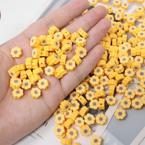 Honbay 200PCS Mini Sunflower Loose Beads Halloween Daisy Flower Spacer Beads Floral Flat Polymer Clay Beads for Bracelet Necklace Earring Jewelry Making DIY Craft Projects in Saudi Arabia