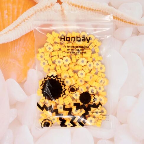 Honbay 200PCS Mini Sunflower Loose Beads Halloween Daisy Flower Spacer Beads Floral Flat Polymer Clay Beads for Bracelet Necklace Earring Jewelry Making DIY Craft Projects in Saudi Arabia