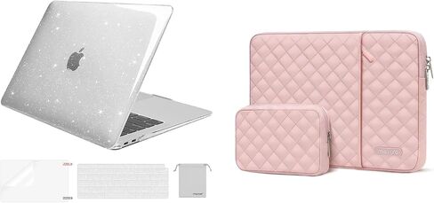 Moseso متوافق مع MacBook Air 13 Inch Case 2022-2018 إطلاق A2337 M1 A2179 A1932 ، قشرة صلبة بلاستيكية بريق وأكمام عمودية مربعة مع علبة صغيرة وغطاء لوحة مفاتيح ، وشفاف ووردي. in Saudi Arabia