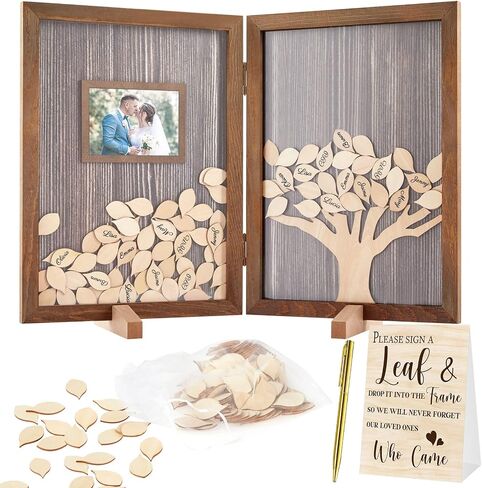 Gueevin 164 Pcs Wedding Decorations Favors Wedding Guest Book Alternatives 160 Pcs Leaves Reception for Guests Personalized Sign in Guest Book(Dark Color) in Saudi Arabia
