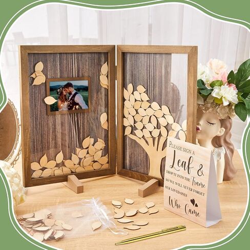 Gueevin 164 Pcs Wedding Decorations Favors Wedding Guest Book Alternatives 160 Pcs Leaves Reception for Guests Personalized Sign in Guest Book(Dark Color) in Saudi Arabia