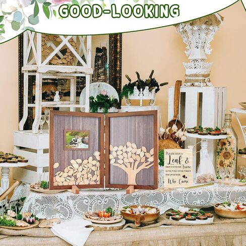Gueevin 164 Pcs Wedding Decorations Favors Wedding Guest Book Alternatives 160 Pcs Leaves Reception for Guests Personalized Sign in Guest Book(Dark Color) in Saudi Arabia