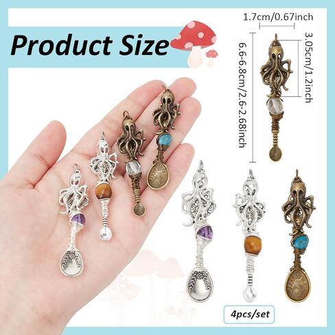 Nbeads 4 pcs 2 أحجام معلقات Genstone الطبيعية ، الأخطبوط ملعقة سحر سحر السحر ملاعق قلادة ملاعق قلادة مع حلقات القفز لمجوهرات مصنوعة المجوهر in Saudi Arabia