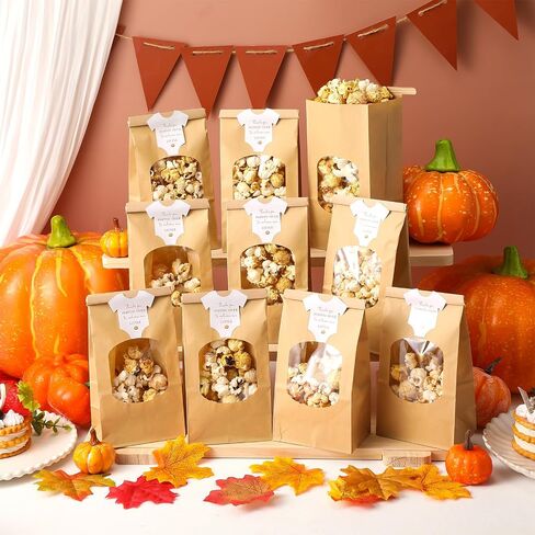 36 Sets Little Pumpkin Baby Shower Favors 36 Pcs Thanks for Poppin' by to Celebrate Paper Popcorn Bags for Party with 36 Clothes Popcorn Stickers Engaged Container Baby Shower Bags (Orange) in Saudi Arabia
