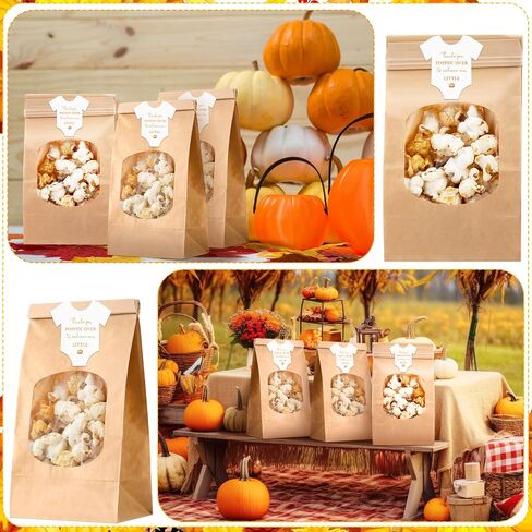 36 Sets Little Pumpkin Baby Shower Favors 36 Pcs Thanks for Poppin' by to Celebrate Paper Popcorn Bags for Party with 36 Clothes Popcorn Stickers Engaged Container Baby Shower Bags (Orange) in Saudi Arabia