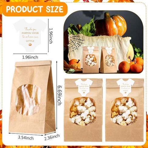 36 Sets Little Pumpkin Baby Shower Favors 36 Pcs Thanks for Poppin' by to Celebrate Paper Popcorn Bags for Party with 36 Clothes Popcorn Stickers Engaged Container Baby Shower Bags (Orange) in Saudi Arabia