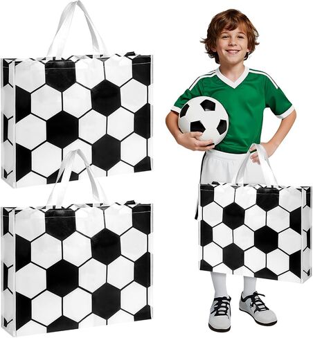 Liobelon 2 Pcs Extra Large Soccer Gift Bags, Jumbo Party Favor Bag with Handles, Large Capacity Non-Woven Shopping Pouch for Sports Supplies, Picnic, Beach, Gift Storage, Birthday, 19.7x15.8x5.1 inch in Saudi Arabia