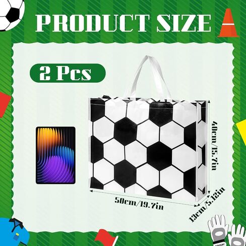 Liobelon 2 Pcs Extra Large Soccer Gift Bags, Jumbo Party Favor Bag with Handles, Large Capacity Non-Woven Shopping Pouch for Sports Supplies, Picnic, Beach, Gift Storage, Birthday, 19.7x15.8x5.1 inch in Saudi Arabia