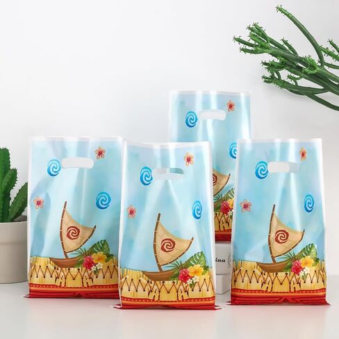 Hawaiian Party Favor Bags, Plastic Goodies Candy Treat Bags with Handle for Summer Beach Birthday Party Supplies in Saudi Arabia