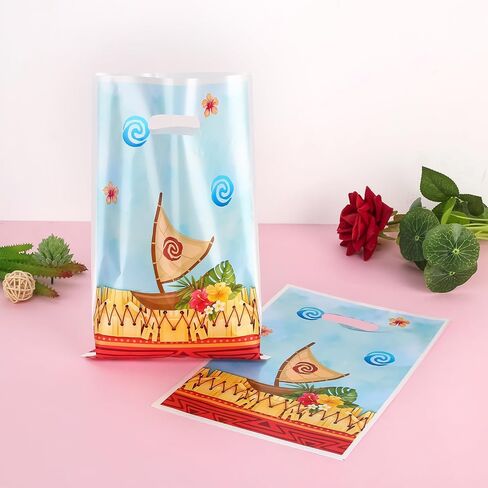 Hawaiian Party Favor Bags, Plastic Goodies Candy Treat Bags with Handle for Summer Beach Birthday Party Supplies in Saudi Arabia