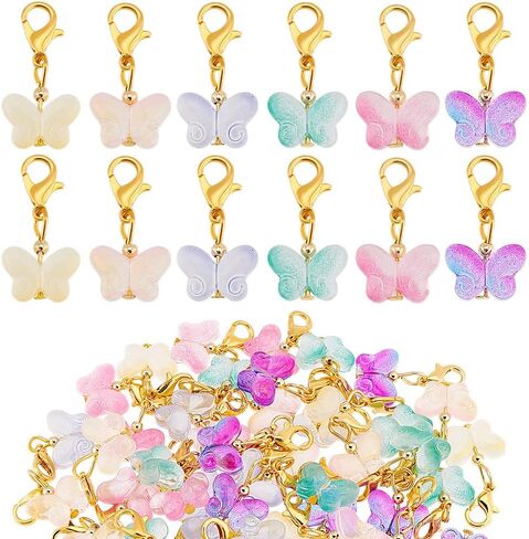 PH PandaHall 60pcs Glass Butterfly Dangle Charm Set, 6 Colors Clip-on Stitch Markers, Transparent Butterfly Pendants with Lobster Clasps for Knitting DIY Earrings & Necklace Jewelry in Saudi Arabia