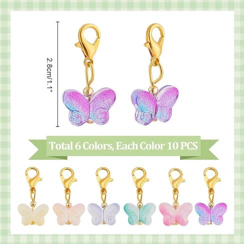 PH PandaHall 60pcs Glass Butterfly Dangle Charm Set, 6 Colors Clip-on Stitch Markers, Transparent Butterfly Pendants with Lobster Clasps for Knitting DIY Earrings & Necklace Jewelry in Saudi Arabia