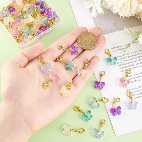PH PandaHall 60pcs Glass Butterfly Dangle Charm Set, 6 Colors Clip-on Stitch Markers, Transparent Butterfly Pendants with Lobster Clasps for Knitting DIY Earrings & Necklace Jewelry in Saudi Arabia