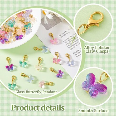 PH PandaHall 60pcs Glass Butterfly Dangle Charm Set, 6 Colors Clip-on Stitch Markers, Transparent Butterfly Pendants with Lobster Clasps for Knitting DIY Earrings & Necklace Jewelry in Saudi Arabia