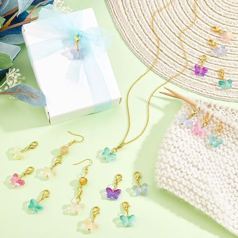 PH PandaHall 60pcs Glass Butterfly Dangle Charm Set, 6 Colors Clip-on Stitch Markers, Transparent Butterfly Pendants with Lobster Clasps for Knitting DIY Earrings & Necklace Jewelry in Saudi Arabia