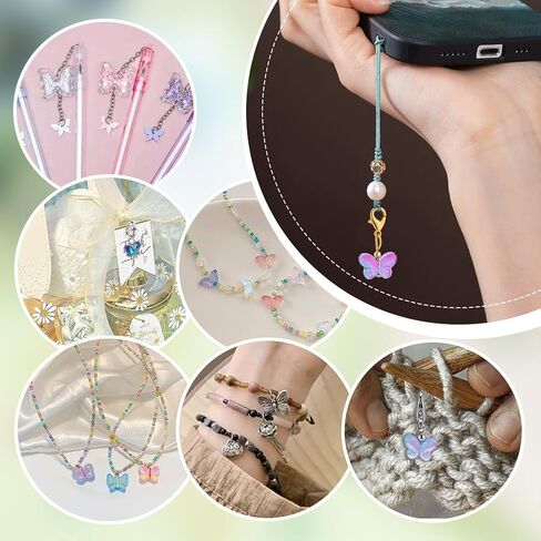 PH PandaHall 60pcs Glass Butterfly Dangle Charm Set, 6 Colors Clip-on Stitch Markers, Transparent Butterfly Pendants with Lobster Clasps for Knitting DIY Earrings & Necklace Jewelry in Saudi Arabia