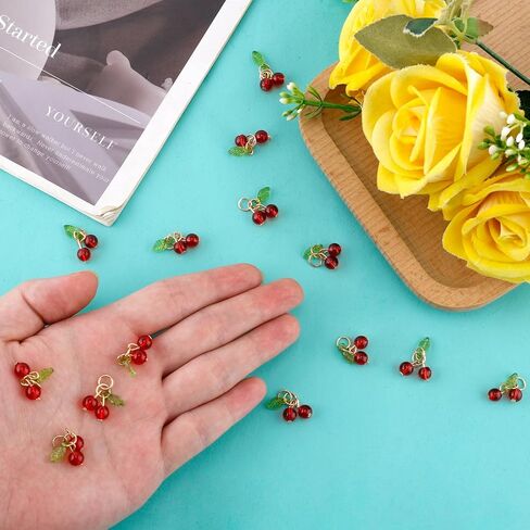 30pcs سحر الكرز الأحمر ، معلقات الفاكهة الحمراء الزجاجية اللطيفة مع حلقة مجوهرات صنع مجوهر in Saudi Arabia
