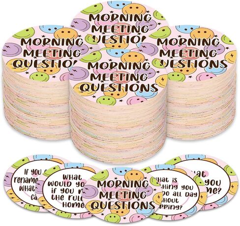 100Pcs Boho Morning Meeting Chips Colorful Smile Face Questions Cards for Students Classroom Discussion Prompts for Teachers Back to School Activity Supplies in Saudi Arabia