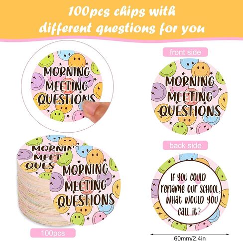 100Pcs Boho Morning Meeting Chips Colorful Smile Face Questions Cards for Students Classroom Discussion Prompts for Teachers Back to School Activity Supplies in Saudi Arabia