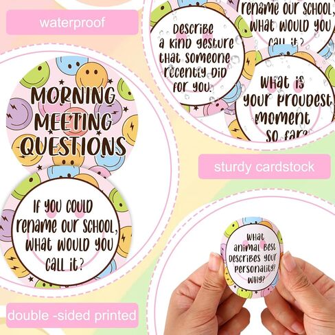 100Pcs Boho Morning Meeting Chips Colorful Smile Face Questions Cards for Students Classroom Discussion Prompts for Teachers Back to School Activity Supplies in Saudi Arabia
