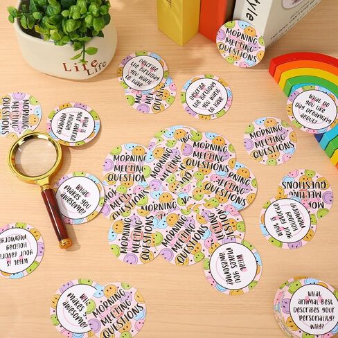 100Pcs Boho Morning Meeting Chips Colorful Smile Face Questions Cards for Students Classroom Discussion Prompts for Teachers Back to School Activity Supplies in Saudi Arabia