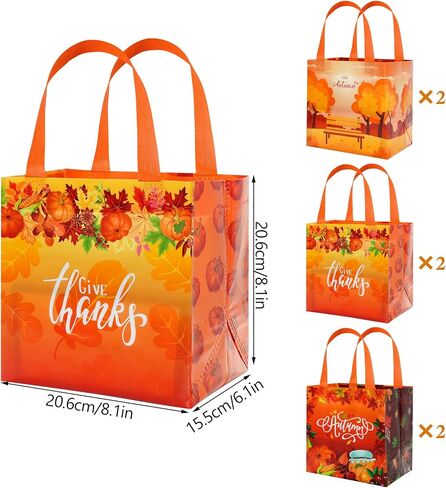 6 Pcs Thanksgiving Gift Bags With Handles - Non-Woven, Reusable Tote for Wrapping, Autumn Fall Party Favor Supplies in Saudi Arabia